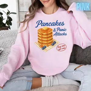 Pancakes & Panic Attacks Sweatshirt, Funny Breakfast Graphic Crewneck, Mental Health Humor Pullover