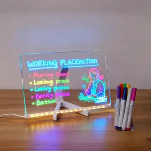 【Hot Selling Gift for Children's Day】LED Drawing Board for Kids with Stand, Rechargeable Acrylic Dry Erase Board with 7 Markers,  Home Bedroom Store Office Holiday Gift (11.8 x 7.9 in) Led Signage Led Decoration