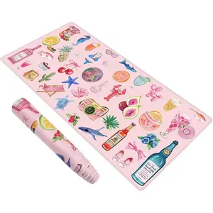 Pink Desk Mat,XXL Extended Large Mouse Pad,Gaming Mousepad with Stitched Edge,Non-Slip Rubber Base Keyboard Desk Pad for Home Office Study Game (Pink Stickers)