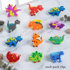 24pcs Kids Silicone Dinosaur Rings, Dino Party Favors, Gift Bag Toys, Classroom Rewards, Boy Girl Treasure Box Prizes, Anniversary Occasion