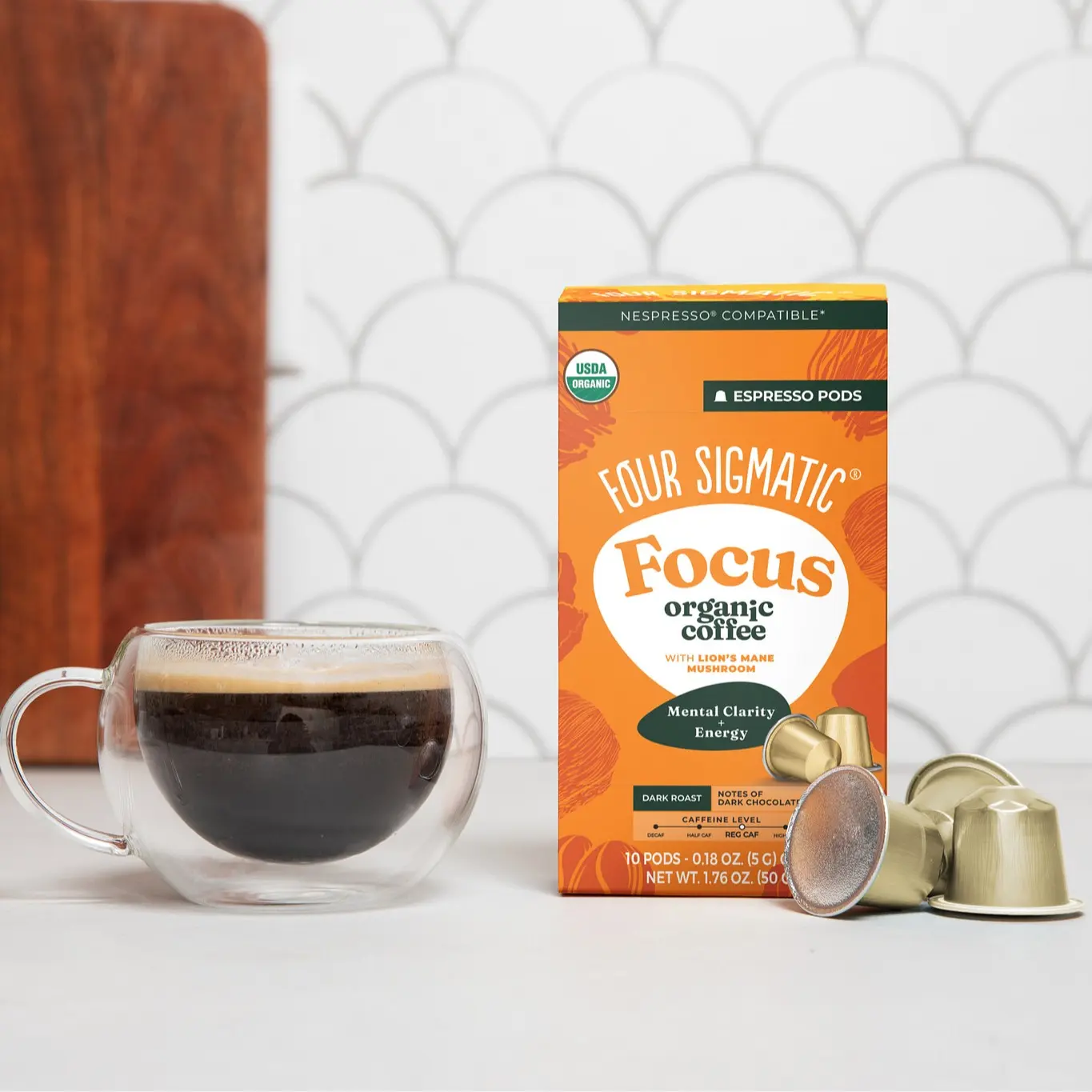 Four Sigmatic - Focus Coffee Pods Compatible with Nespresso Original | Organic Dark Roast Espresso with Added Focus | Mushroom Coffee Enhanced with Lion's Mane | Original Dark Roast 20ct + 40ct