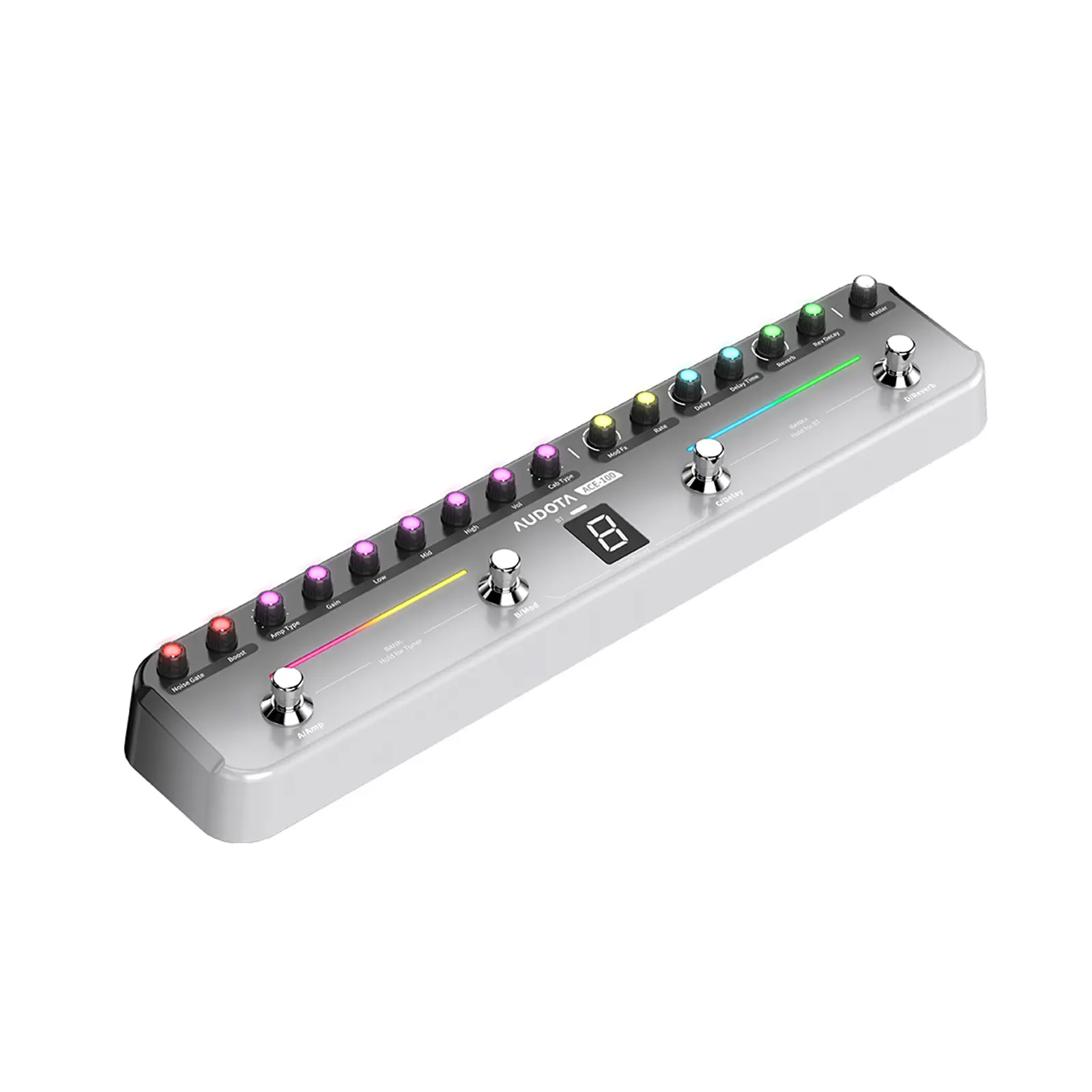 AUDOTA Intelligent Combined Effects Pedal ACE-100 with Noise Gate Boost 8 Amp Models 8 Cab IR Models 3 Modulation/Delay/Reverb Effects for Stages and Recording Studios