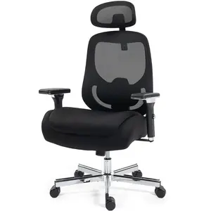 JONPONY 750 LBS Big and Tall Office Chair, Heavy Duty Executive Chair w/4D Arms, Ergonomic Computer Home Desk Chair, Swivel Mesh Chair w/2D Lumbar Support, Adjustable Headrest, Tilt Lock-Black
