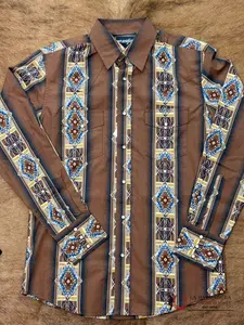 MEN'S WRANGLER CHECOTAH BROWN AZTEC PRINT LONG SLEEVE SHIRT - 112367724