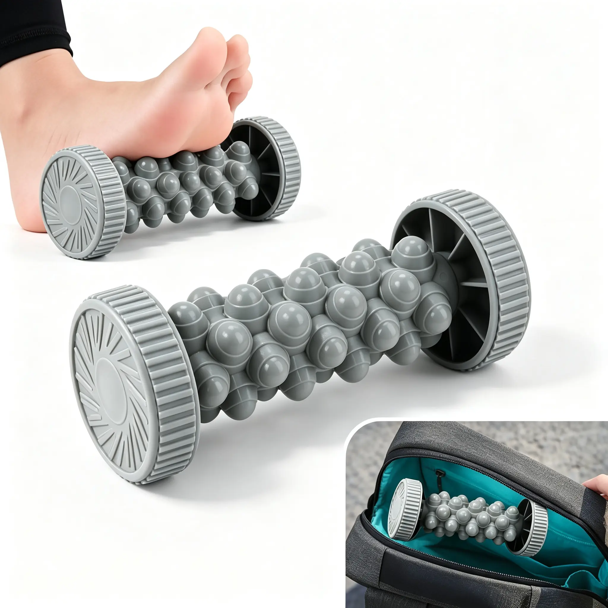 Portable Roller Shape Foot Massager - Unisex Polypropylene Body Care Tool for Gym Use, Arch Relief, Plantar Fasciitis, Deep Tissue Massage