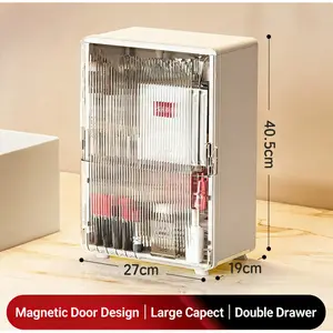 Luxury Large Capacity Foldable Dustproof Cosmetic Storage Cabinet, Desktop Organizer Box for Skincare Products Lipsticks & Makeup, Waterproof Dust Cover Protect Beauty Items, Keep Vanity Countertop Clutter-Free, Elegant Space Saving for Women Bedroom Bath