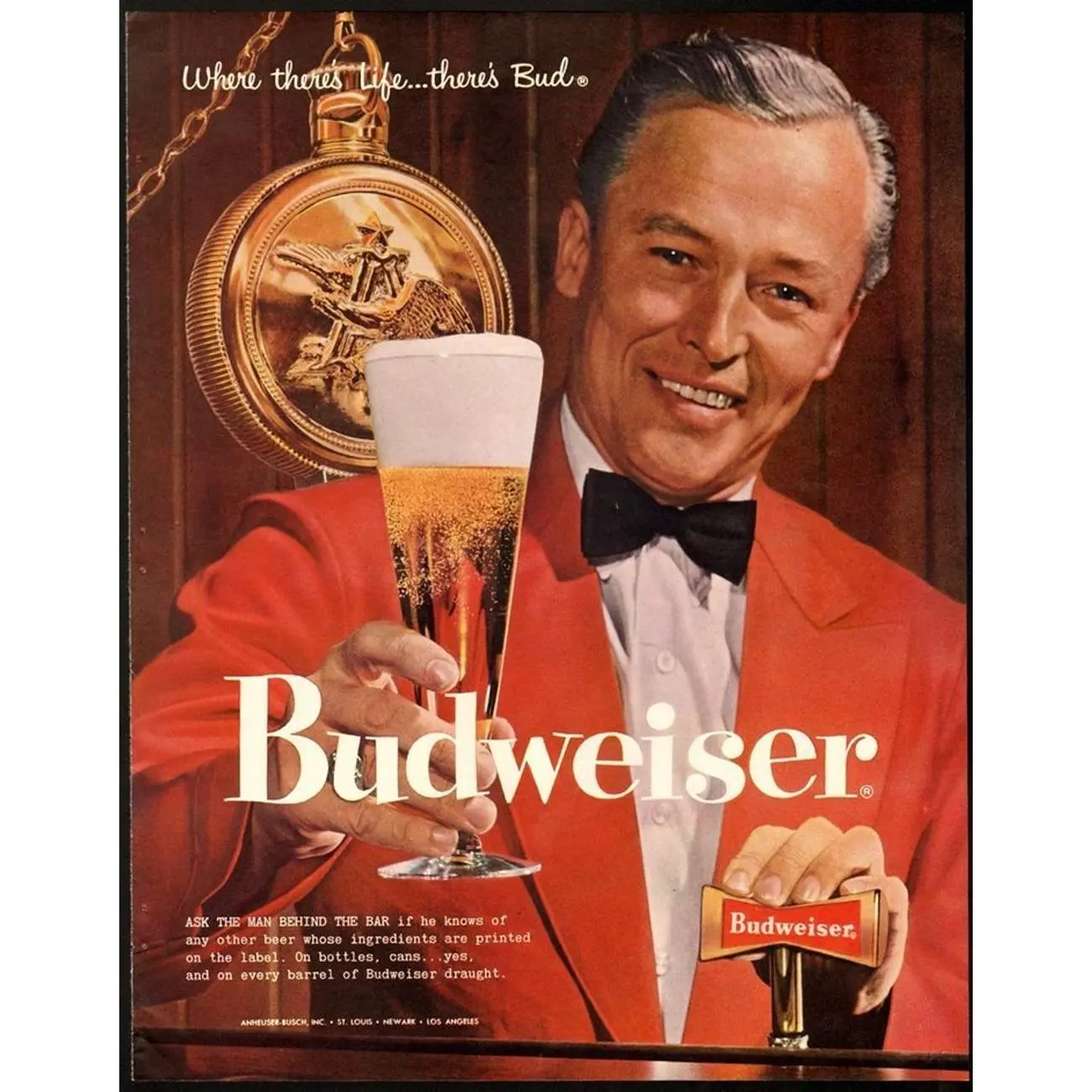 1958 Budweiser Beer Bartender Man Red Suit Beer Glas Original Ad Poster zz115