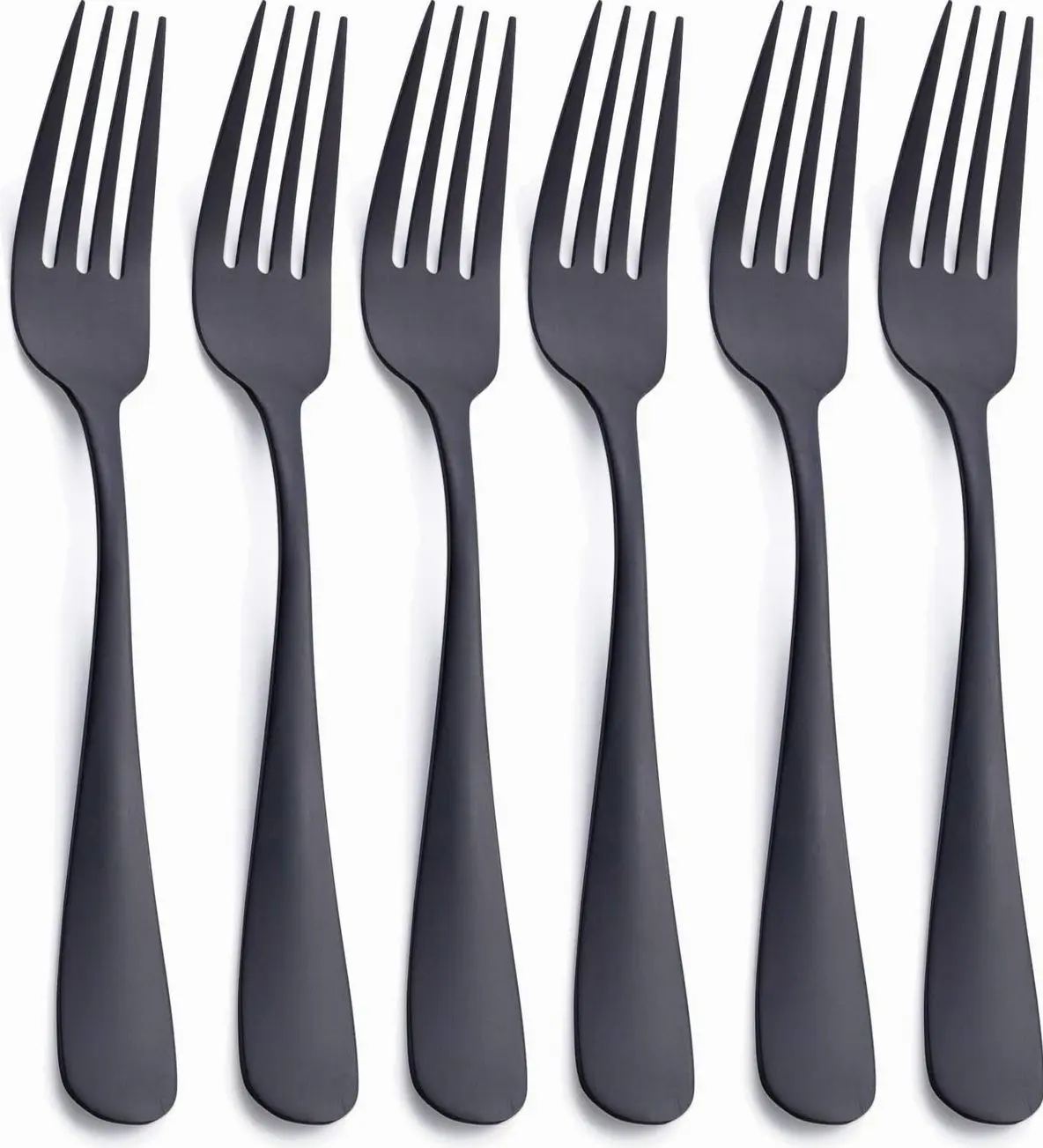 Matte Black Dinner Fork, Stainless Steel Satin Finish 8.0-inch Silverware Flatware Fork Set, Service for 6, Dishwasher Safe