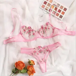 2024 New Lace Sexy Floral Embroidery Transparent Short Lingerie Woman  Underwear Skin Care Kits Delicate Fairy 2 Pieces Set