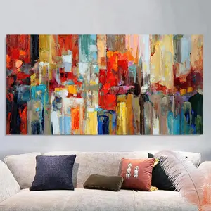 Abstract Colorful City Pattern Unframed Painting, Modern Canvas Wall Art, Wall Decor for Home Living Room Bedroom Office, Ornaments