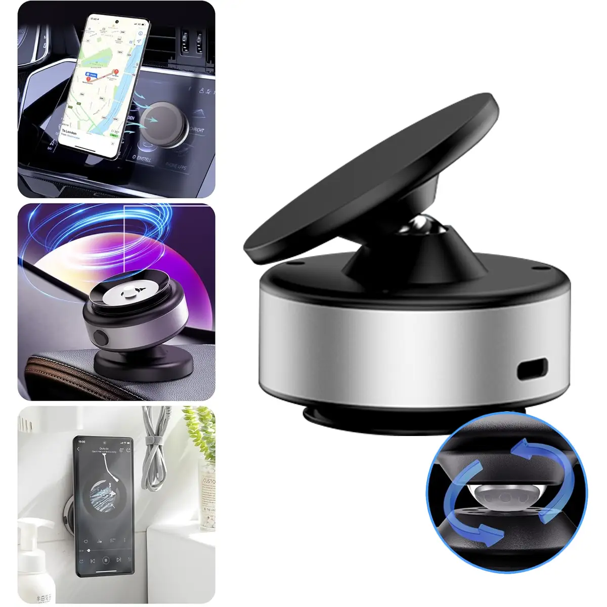 360 Rotatable Car Magnetic Phone Holder, 360° Rotation Sucker Magnetic Phone Holder, Electric Vacuum Magnetic Car Phone Mount, Car Electric Suction Cu