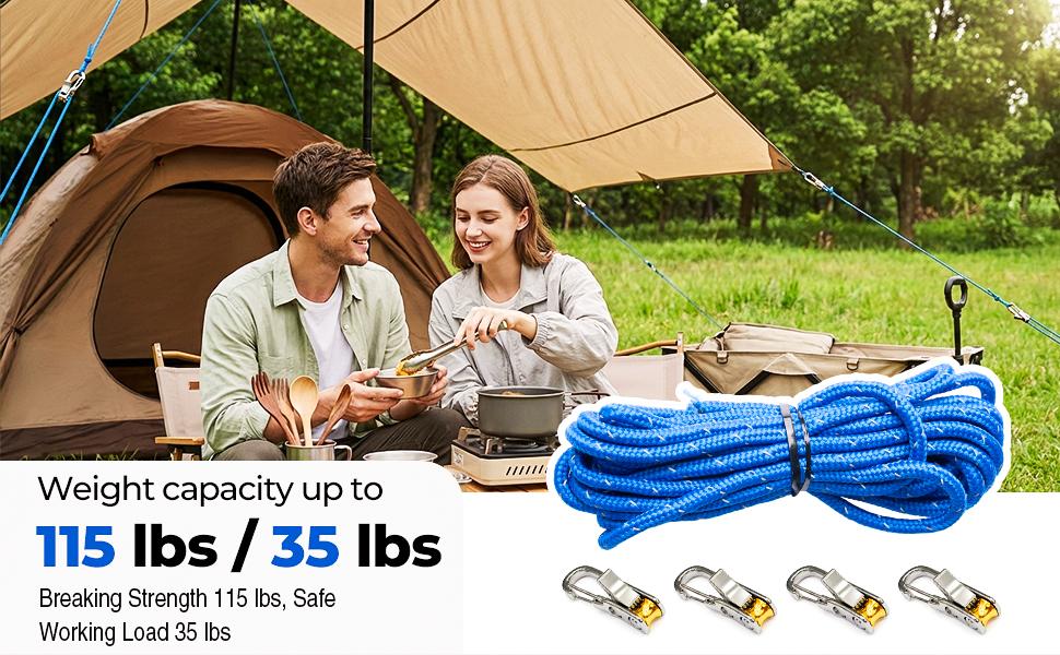 PeaWove The QEG Rope Tightening Tool & Tensioner 8-Pack with Rollercam Technology, Heavy-Duty Tie Down forCamping, Tarps, Boating & Outdoor Gear, Includes 8Reflective Cords & Carry Bag