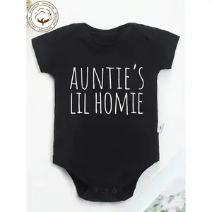 100% Pure Cotton Baby Onesies Auntie'S Lil Homie Letter Print Soft Casual Round Neck Baby Onesies, for Outdoor, Baby Items, Newborn Baby