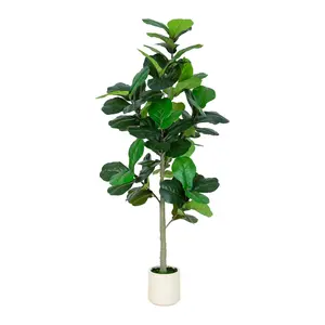 6FT/5FT Artificial Fiddle Leaf Fig Tree in White Planter Faux Indoor Outdoor Floor Plant with Realistic Leaves for Home & Office Decor