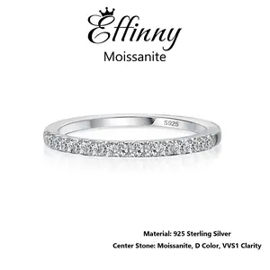 Effinny D Color VVS1 Full Eternity Excellent Round Cut Synthetic Moissanite Wedding Band, S925 Sterling Silver Stacking Ring for Daily, Travel