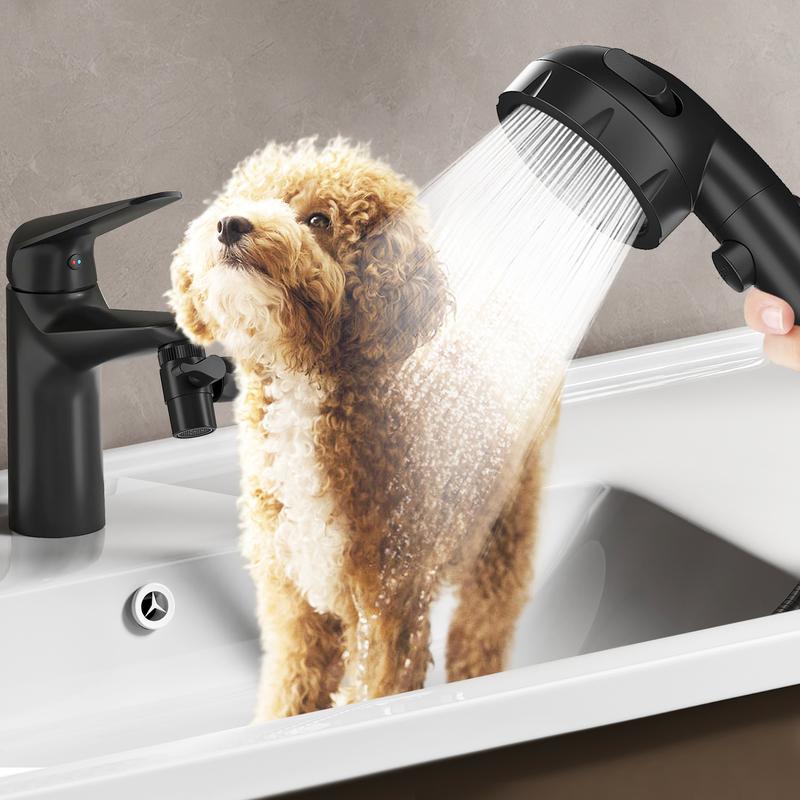 Sink Hose Attachment for Faucet with 5 Adapters, Tub Faucet Sprayer Attachment, 3 Spray Modes Shower Head with ON/OFF Button, Filtered Shower Sprayer Attachment for Tub Faucet