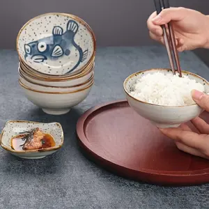 4pc/6pc 4.75-inch vintage ocean-style ceramic bowls. Multi-purpose tableware can be used as rice bowls, yogurt bowls, fruit bowls and daily dining bowls, compact and practical for home daily use.