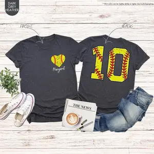 Softball Mom Heart Shirt , Custom Name & Number Tee , Game Day Gift