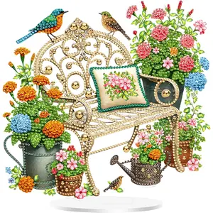 Acrylic 2D Flat Print Flower DIY Diamond Painting Tabletop Ornaments Kit Table Top Diamond Painting Ornament Kits for Home Office Desktop Decor