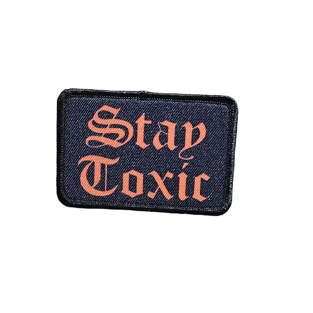 Stay Toxic Red on Black Meme 2"x3" Morale Patch with Hook and Loop Backing Compact Size Unique Expressive Accessory
