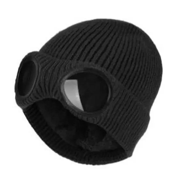 Unisex Goggle Knitted Beanie Hat Windproof Warm Winter Skull Cap