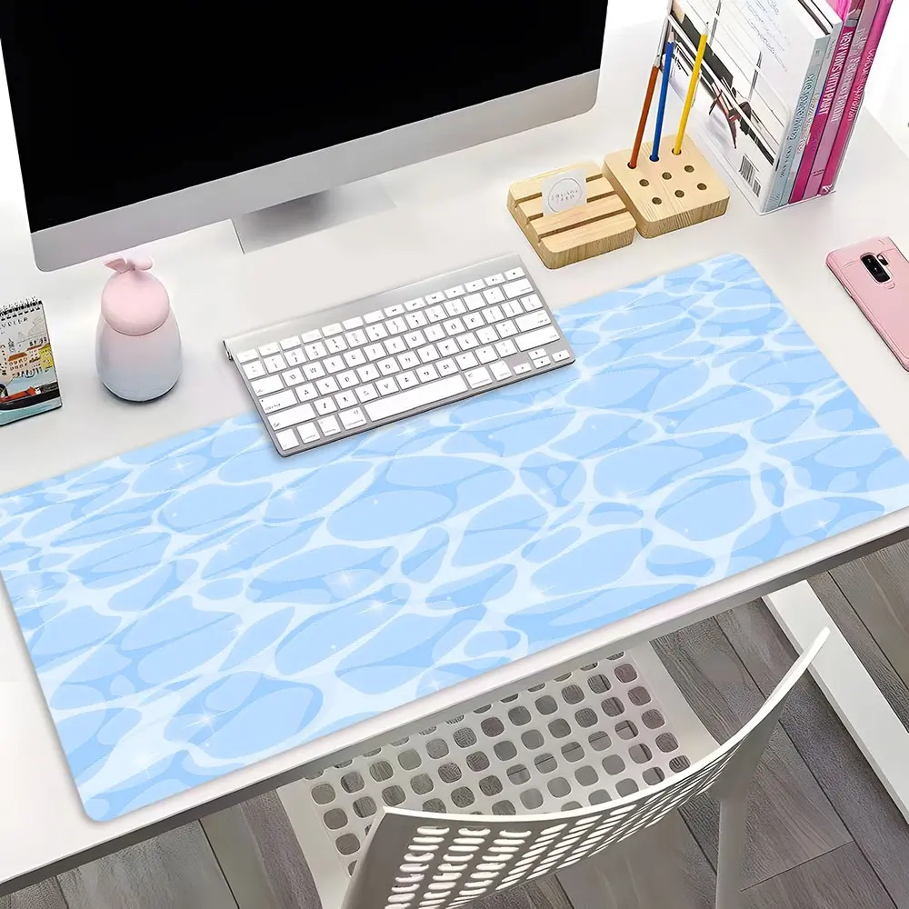 Water Ripple Summer Large Game Mouse Pad,Cool Pastel Blue Desktop Decoration Protection Pad,Rubber Pad Non-slip Lock Edge Work Pad,multi-size mouse pad suitable for laptop,desktop computer games, work,family, good gift for boys,girls,kids
