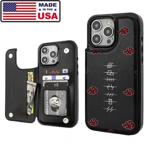 Naruto Akatsuki Themed Aesthetic Design Pattern Casing For lphone 17 16 1514 13 12 Plus Pro Max Samsung 22 23 24 25 Haunt MobilePhone Case TPU Pu Leather Card Holder Drop ProtectionShockproof Anti-scratch Smartphone Cover