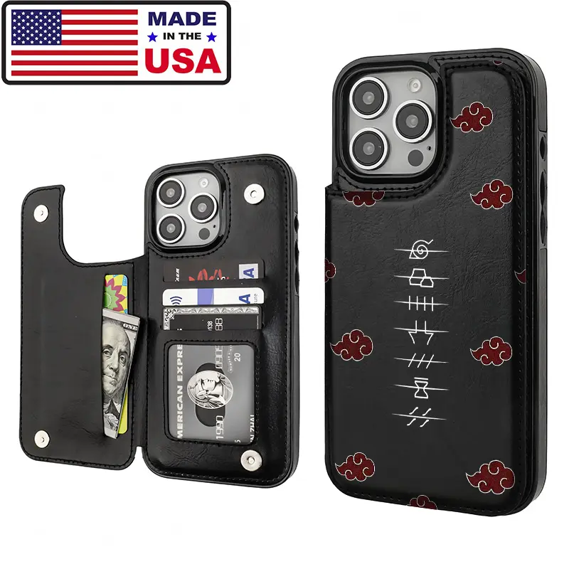 Custom Naruto Akatsuki Themed Aesthetic Pattern Handheld Cellphone Casing - Multi-Model TPU PU Leather Card Holder for iPhone 17,16,15,14,13,12 Plus Pro Max, Samsung 22,23,24,25 - Drop-Proof, Shock-Proof, Anti-Scratch Devices Accessories