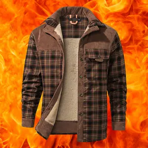 Men's Corduroy Plaid Fleece Lined Jacket Shirt Jacket Fleece Coat Thickened Winter Outdoor Wear
