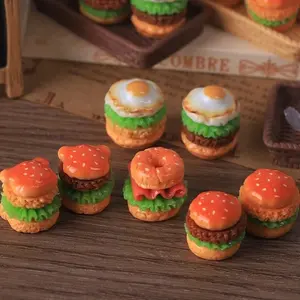 Mini Food Play Egg Beef Burger Resin DIY Keychain Pendant, Handmade Craft Material, Car Ornament, Creative Decoration
