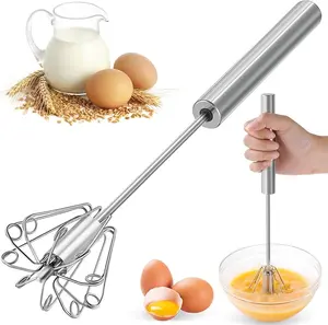 Stainless Steel Hand Push Egg Whisk Rotary Blender Milk Frother Manual Mixer Stirrer for Baking Coffee Frothing Egg Beating Kitchen Gadgets Cooking Tools