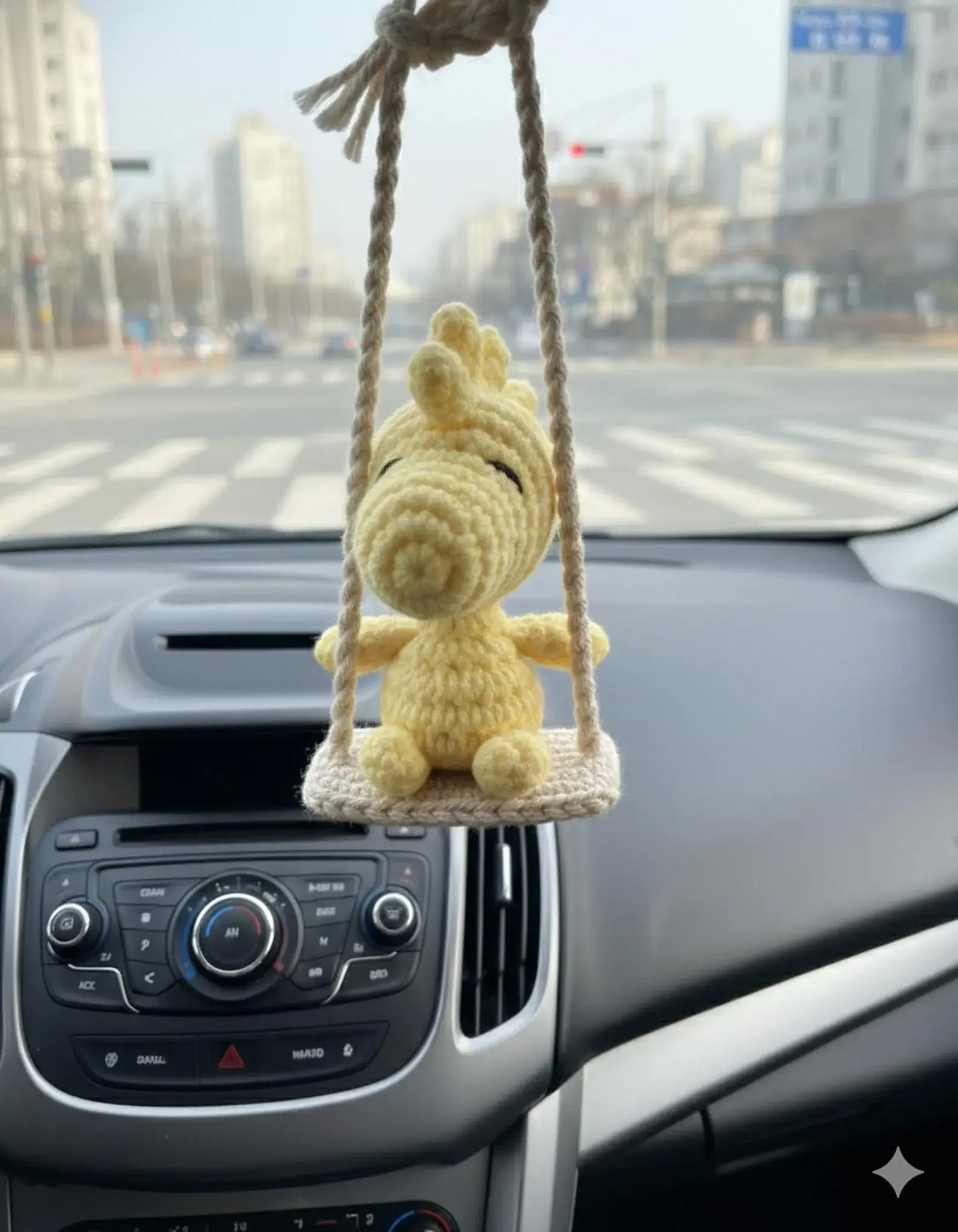 Crochet Wstock Car Hanging, Cute yellow Bird Amigurumi Mirror Charm, Plush Wstock Car Accessory Gift for Him Her, Car Decor