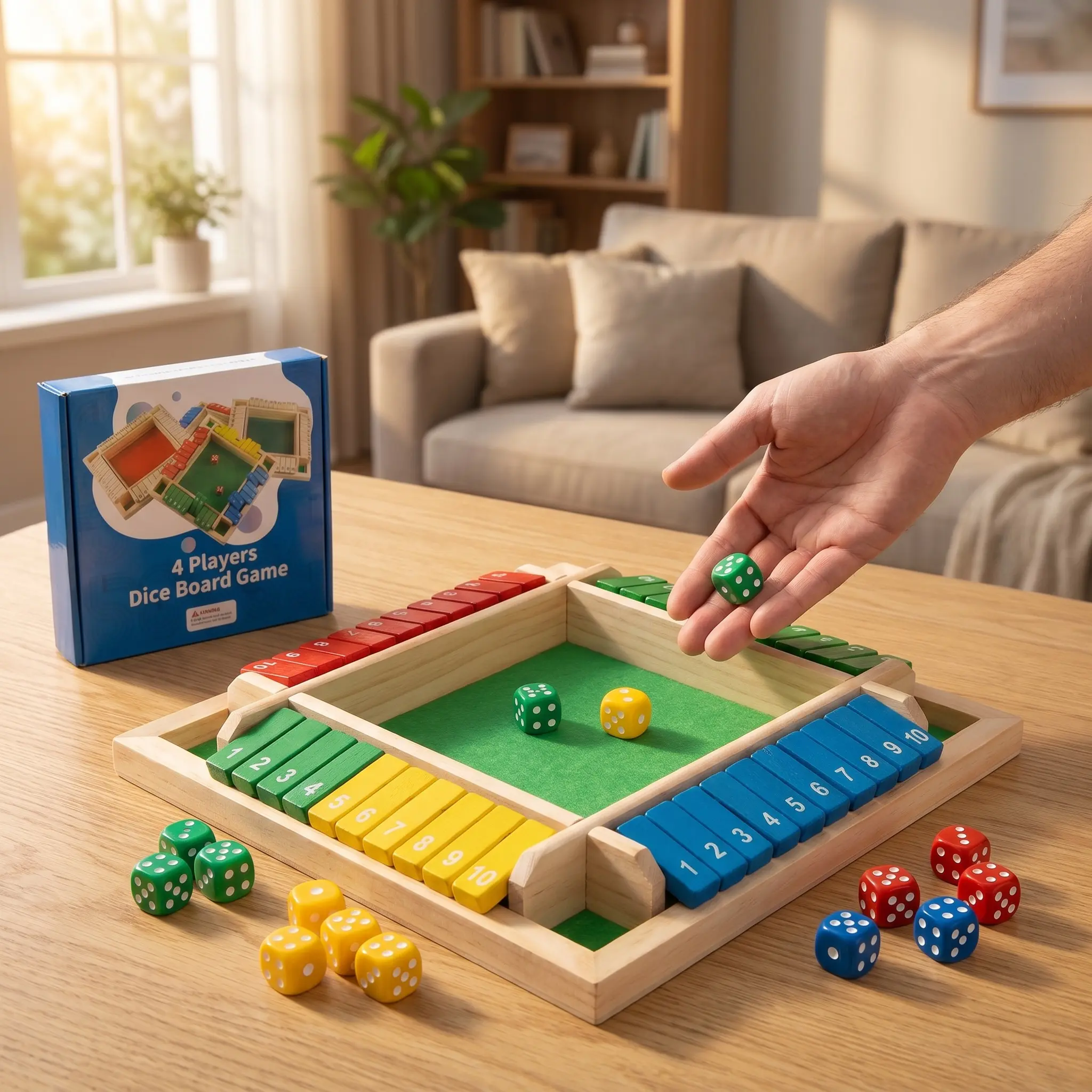 Shut The Box Wooden Dice Game, 4 Players, Quiet No Mess Design, Educational Math Game for Kids, Perfect for Family Night, Travel, Parties & Homeschool