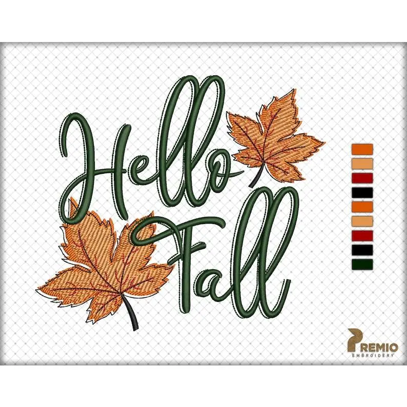 Hello Fall Embroidery  , Halloween, Fall Saying, Hello Autumn, Fall Leaves Machine Embroidery   , Thanksgiving Embroidery  s
