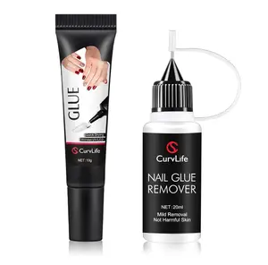 Curvlife 10g Semi-Solid Glue and 20ml Pinpoint Glue Remover Kit - Gel for Press on Nails, Quick Dry No UV Lamp Needed with Gentle Non-Acetone Remover, Fake Nail Tips