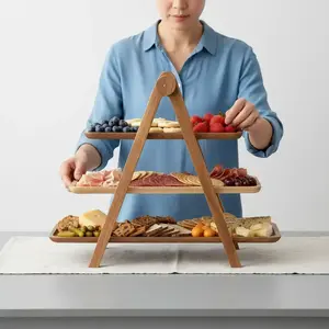 3 Tiered Serving Tray, Wooden Charcuterie Boards, Wood Serving Platters, Perfect for Parties & Gatherings, Durable Design