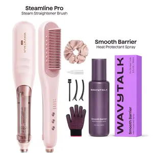 Wavytalk Steamline Pro Steam Hair Straightener Brush and Wavytalk Smooth Barrier Heat Protectant Spray Set