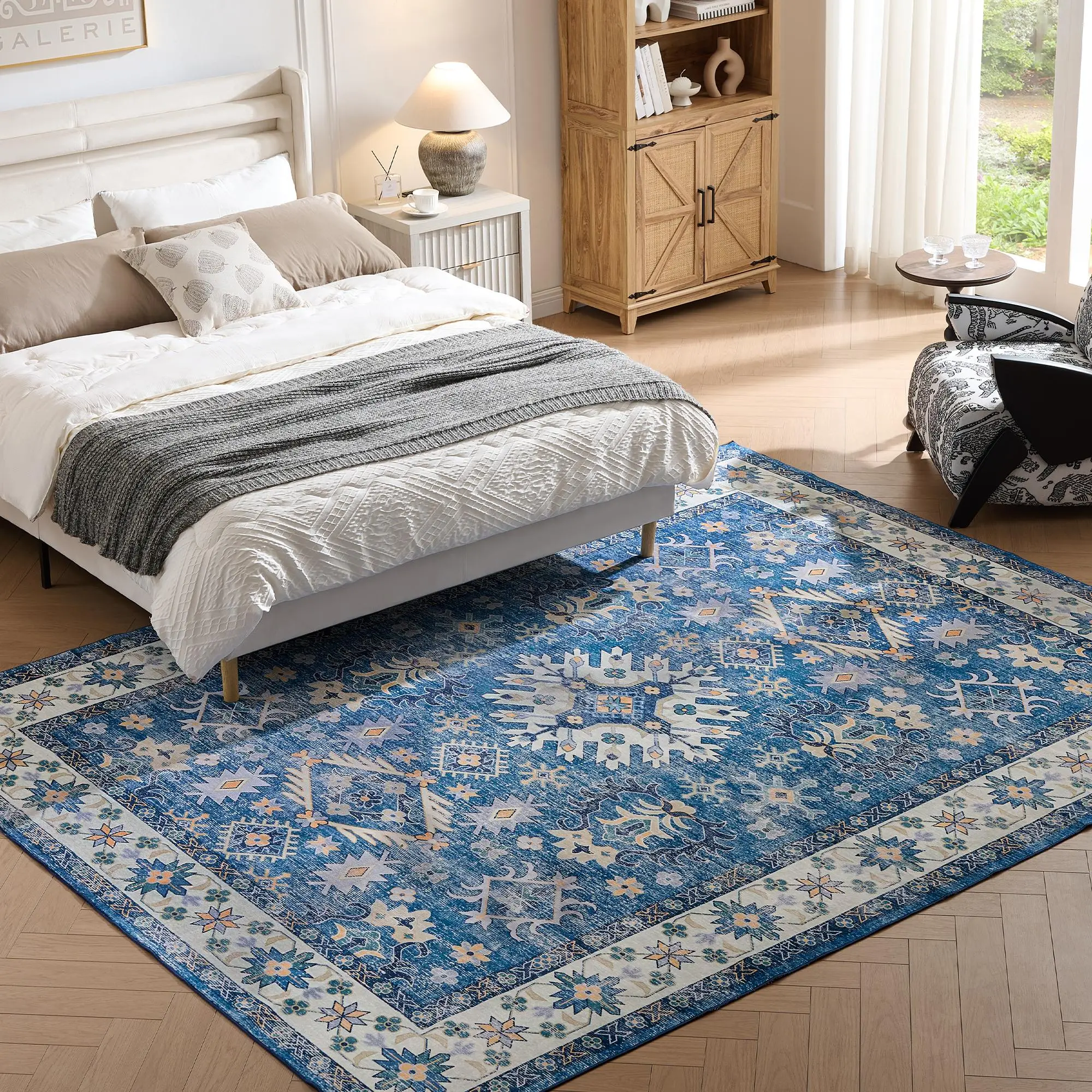 VIPfree Retro Bohemian 8*10FT Area Rugs , Non-Slip Foldable Washable Rugs for Living Room, Entryway, Bedroom, Kitchen and Corridor, Non Shedding