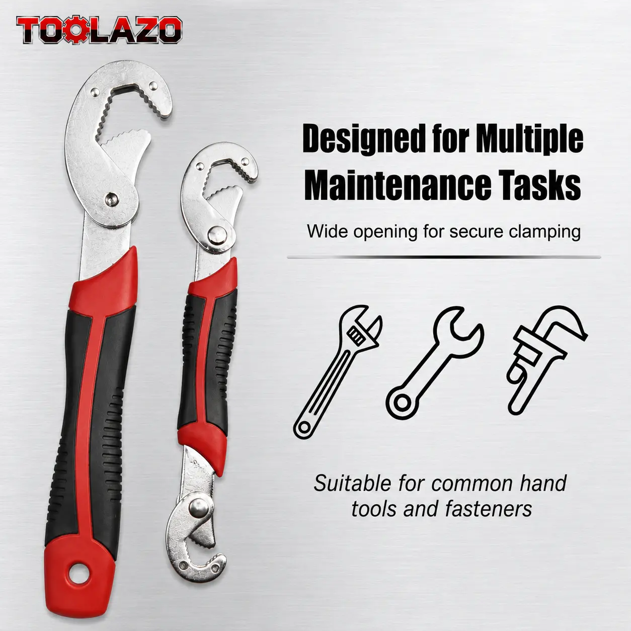 TOOLAZO 2-Piece Self-Adjusting Universal Wrench Set, 9-32mm Adjustable Spanner Tools with Comfort Grip Handles for Plumbing, Bike Repair, Automotive, Garden, Household Maintenance & DIY Projects extension multi-functional pipe drive ratchet torque wrench