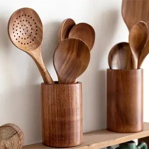 Wooden Kitchenware Cooking Utensils Set Non-stick Cookware Spatula Shovel Natural Teak Wooden Kitchen Cooking Tool Set 2024