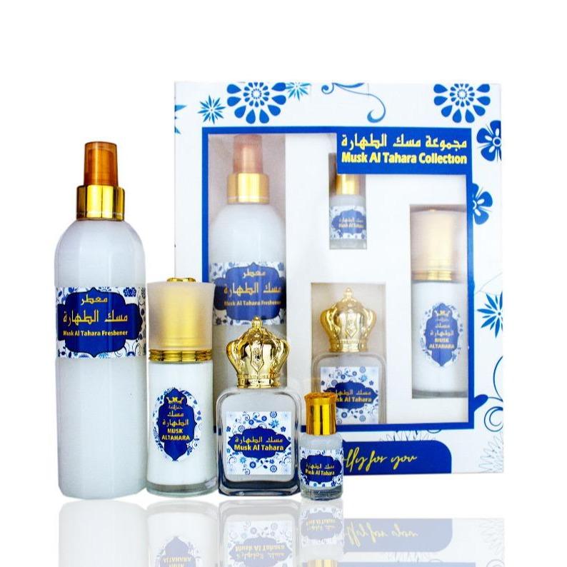 Hamil Al Musk | Musk Al Tahara Collection | 4 pc Womens Gift Set | Body Mist + Cream + EDP + Oil Bundle | Jasmine - Rose & White Musk Notes