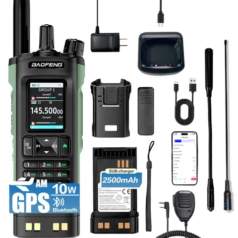 Baofeng UV-32 Handheld Walkie Talkie - 10W Dual Band Wireless Ham Radio with GPS, Bluetooth App Programming, UHF Tuner, NOAA Weather Alert, AM/VHF/UHF Ready for Adults