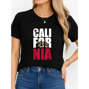 California State Flag T Shirt Black Casual Wear Personalized Unisex Women's Top Summer Comfortable Breathable Short Sleeve Tee Suitable For Various Outfits Made In Usa