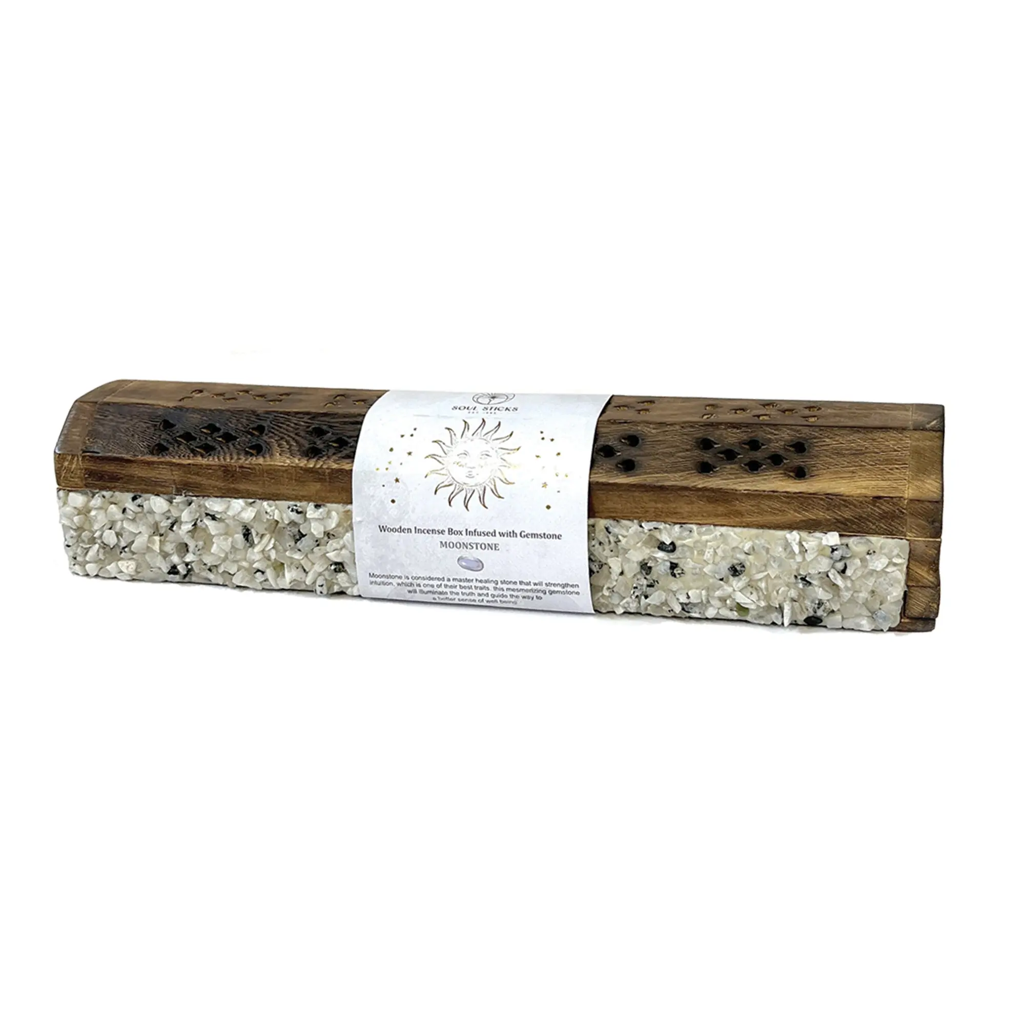 Wooden Incense Coffin Box - Moonstone, 12 Inch