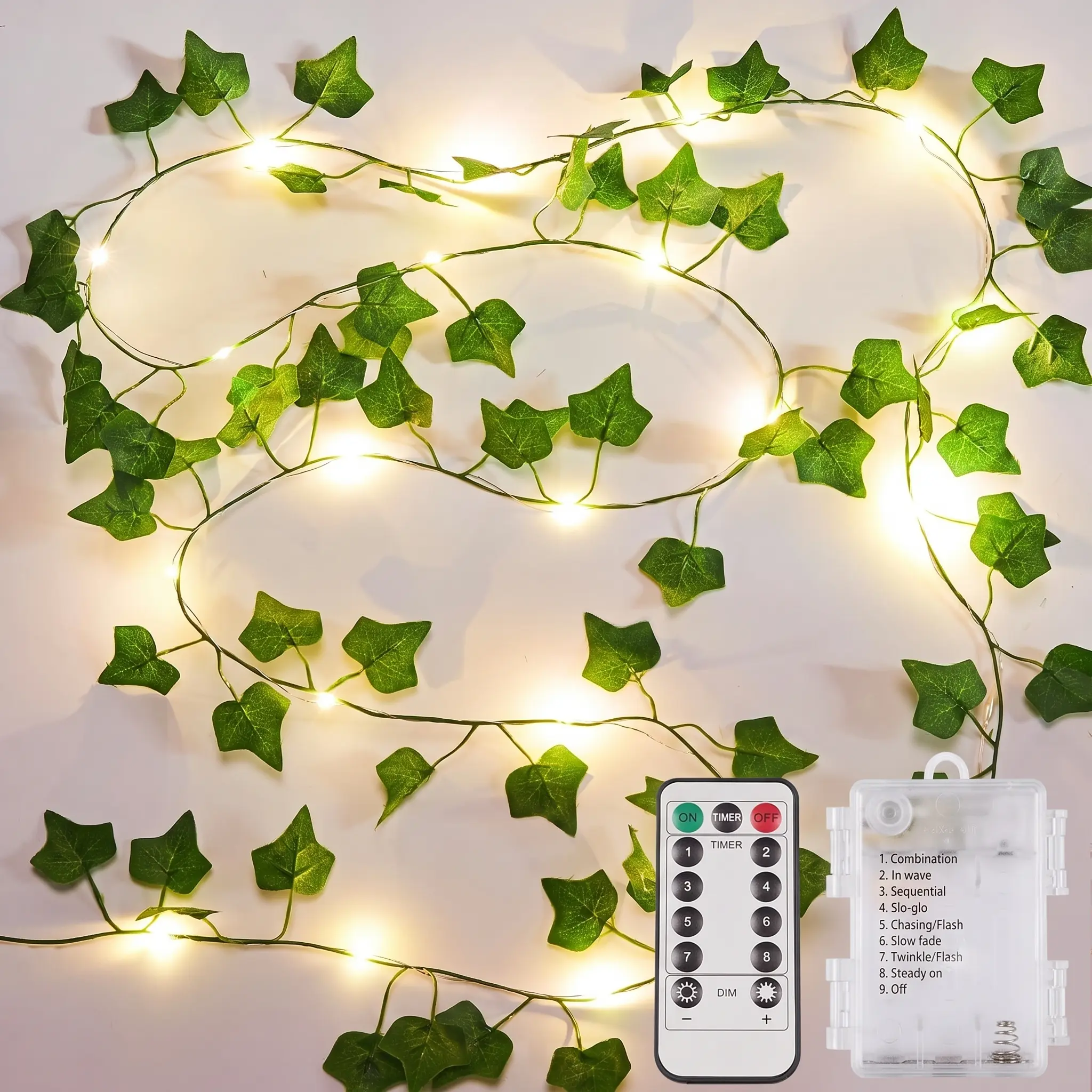 33ft 100 LED Ivy String Lights with Remote, Leaf Lights for Bedroom, Room, Wall, Garden, Party, Wedding Dorm Decor