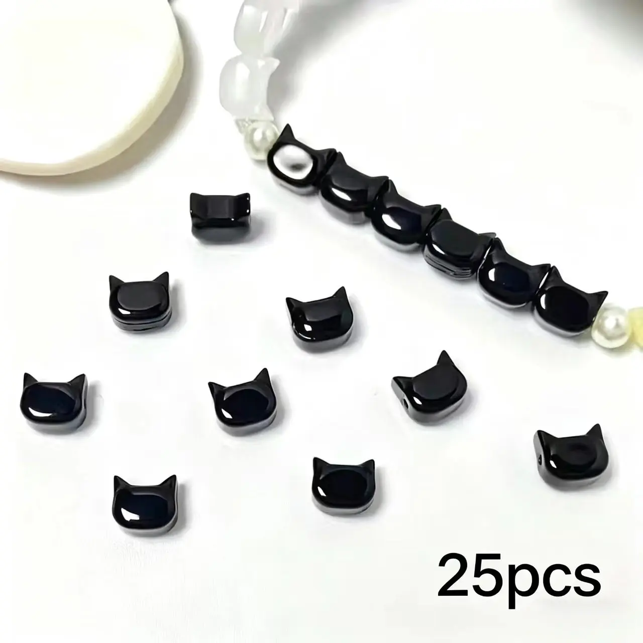 25pcs 6x7mm Cat Head Glass Beads, Lampwork Jewelry Making, DIY Bracelet Necklace Earring Craft Supplies, DIY Craft Embellishments, Fun Cat Design, Semi-Transparent, Beads For Bracelets