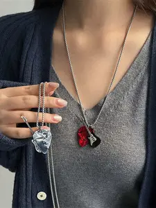 1 pc Punk Rock Guitar Pick Necklace, Adjustable Pendant Necklace, Unique Design, Hip Hop Couple Pendant, Daily Wear, Festival Party, Concert Accessory, Choker Warning