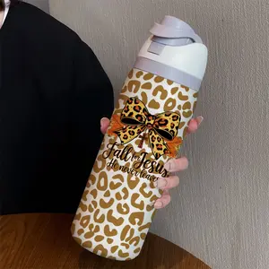 32oz Leopard Print Water Bottle, Stainless Steel Vacuum Insulated Tumbler, Large Capacity Fruit Cup, Perfect Gift for Women, Cold & Hot Drinks