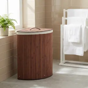 Garvee 58L Bamboo Laundry Basket with Lid, Foldable Clothes Hamper with Handles and Removable Bag, Large Capacity for Bedroom, Bathroom, Dorm, and Laundry Room Organization