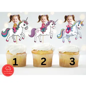 Custom Photo Unicorn Cupcake Toppers – Magical Party Supplies
